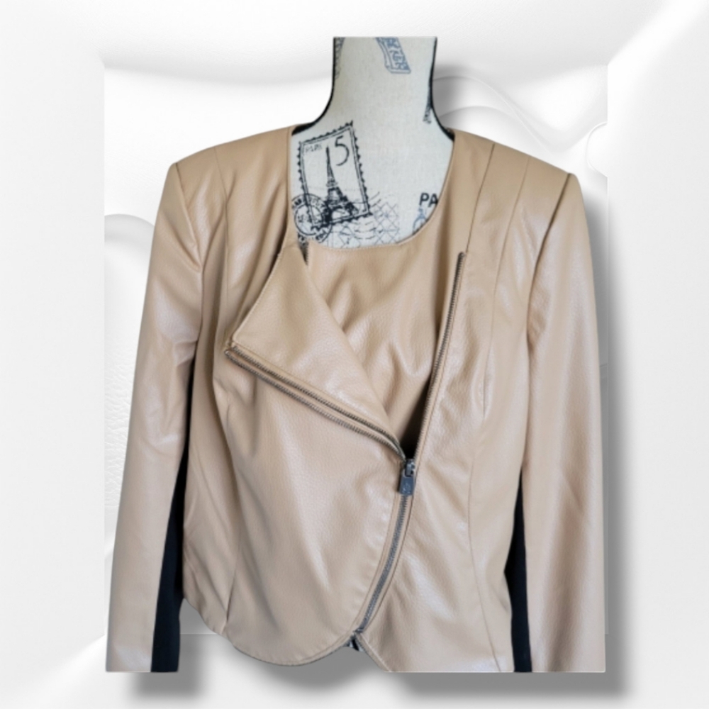 Lisa Rinna Camel Brown Faux Leather Cropped Jacket Belle Gray size L - Picture 5 of 7